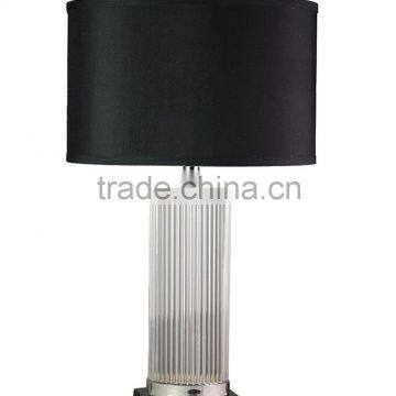 high end thicken base cylinder glass table light with black fabric shade for interior decoration