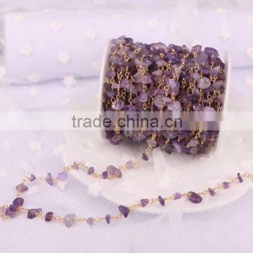Gold Plated Wire Wrapped Beaded Rosary Chains Amethyst Quartz Stone Beads Jewelry Chain photo-3