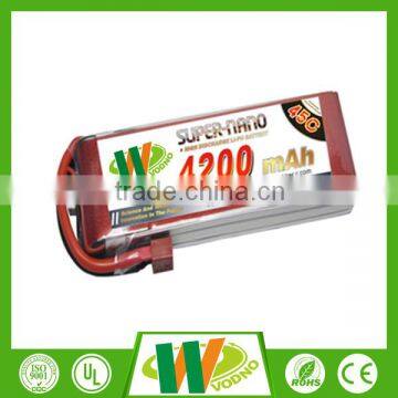 Smooth discharge 7.4v rc helicopter battery lipo battery 2S1P 4200mAH 45c-90c