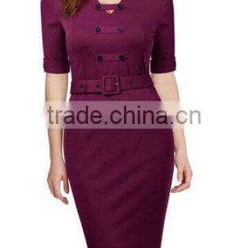 Women's Vintage V Neck Short Sleeve Slimming Business Bodycon Pencil Dress