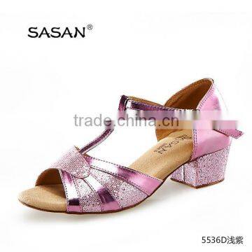 purple gillter leather low heel open toe fashion dance shoes