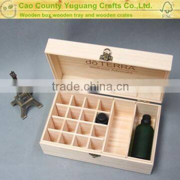 Hot sale square pine 16 small bottles 2 big bottles doterra essential oil wooden case wholesale