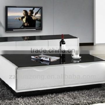 Modern White High Gloss MDF Coffee Table With Tempered Glass