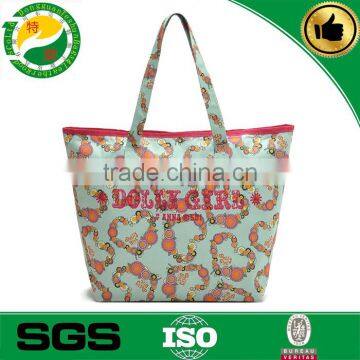 2015 new design promotional printed polyester tote shopping bag