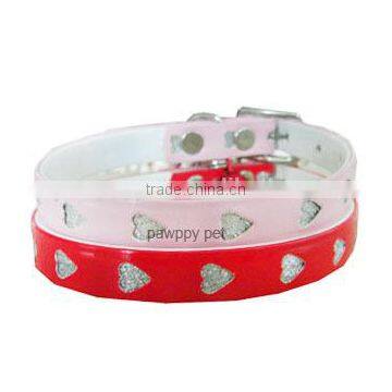 Glitter Heart PU Leather Cat Adjustable Collar pink/red