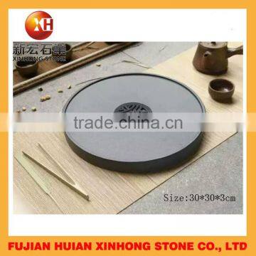 round Hollow out drainage Mongolia white metal stone tea tray