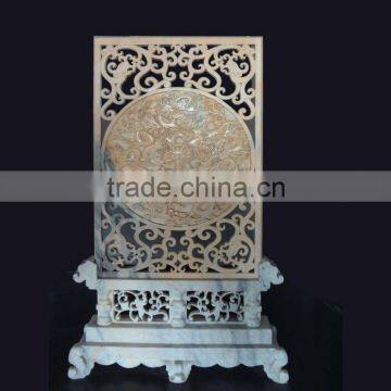 Chinese Marble Through Carved Dragon Relief