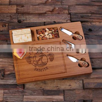 Personalized Bamboo Wood Cutting Bread Cheese Serving Tray Board with Tools