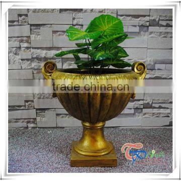 Fiberglass urn outdoor decorative handmade trophy gold foil flower pot