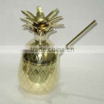 Copper,Brass Shining Pineapple Mug with metal drinking straw, Hot Selling Pineapple shape mug very shiny