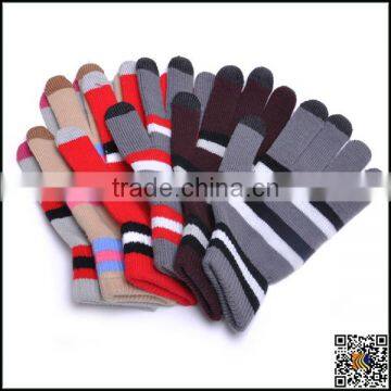 New Arrival Double Thick Winter Acrylic Fiber Knitting Stripes Touch Screen Gloves,touch Screen photo-3