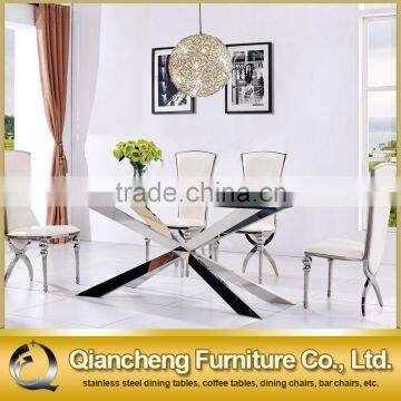 Modern Clear Glass Top Dining Table With Stainless Steel Frame and Base photo-6