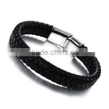 Factory Customized logo Genuine Mens Leather Bracelet Stainless Steel Bracelet