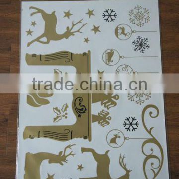 Foil Sleigh and Reindeer Vinyl Christmas Peel and Stick Instant Holiday Wall Sticker Decals