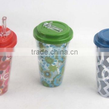 BPA FREE 16oz double wall tumbler with pop up straw