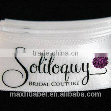 Custom China soft satin woven label damask garment label stain printed label