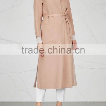 Wholesale Ladies Apparel Front Patch Pockets Powder Blush Wool Coat(DQE0355C) photo-3