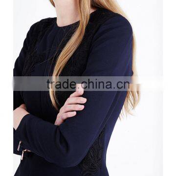 Wholasale Women Apparel Black Round Neck Long Sleeves Embroidered Crepe Playsuit(DQE0104J) photo-3