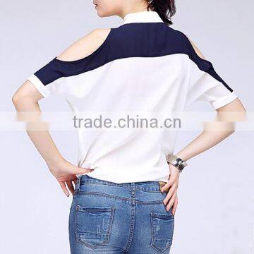2015 Summer New Design New Feeling Front Open Off the Shoulde Sleeve Fashion Blouse With Mandarin Collar photo-3