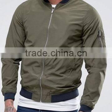 2017 Wholesale High Quality New Design Durable Polyester Cotton Green Rib Cuffs Fully Lined Zipped Casual Men Jumper photo-3