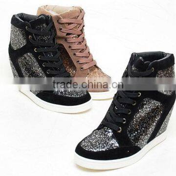 ssd0531 hidden wedge heel glitter suede sneakers lace-up top quality comfortable