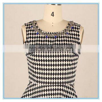 Elegant Ladies Modern Check Sleeveless Blouse Design With Jewel Neck Designs Flounce Hem photo-4