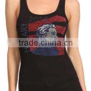 Customized Bling Crystal Trump 2016 Design Iron On Tank Top For Women Rhinestone Transfer photo-2