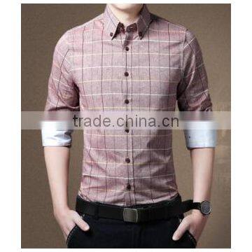 The New 2015 Men's Plaid Shirt Long Sleeve Skinny Man Bai Segong Blue-gray in Leisure Shirt Wholesale photo-3