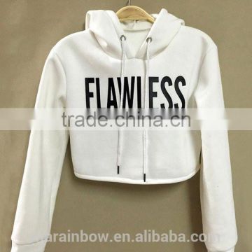 Fashion Ladies Crop Top Hoodie White 100% Cotton Fleece Pullover Hoodie Black Long Sleeve Cropped Sweatshirt Wholesale