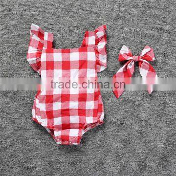 2017 Wholesale Girls Backless Clothes, Red Check Dress Girls Onesie