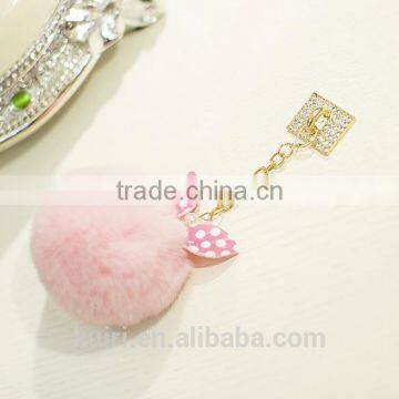 Hot Selling New Rabbit Pom Pom Fur Ball Bow Cell Phone Keychain Pendant Charm Key Chain Mirror Case For IPhone photo-2