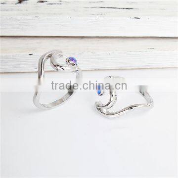 Unadjustable Rings Silver Tone Wave AB Color Blue Rhinestone photo-2