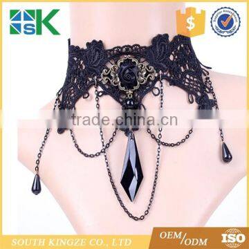 Lace Items Black Stone Pendant Necklace Decorated Collar Chain Retro Fake Collar Lace Bridal Choker photo-3