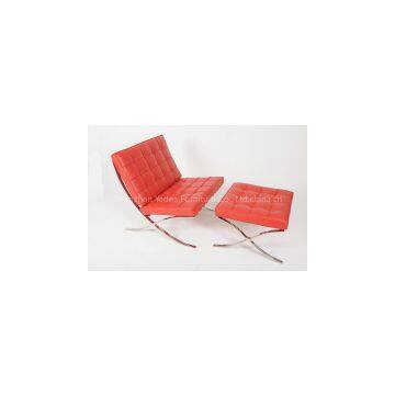 Italian Leather Red Barcelona Chair and Ottoman