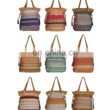 Vintage Stripe Brocade Kantha Bags Wholesale Indian Sari Kantha Bag