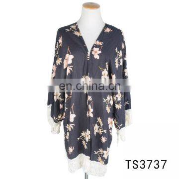 TOROS wholesale stylish women printed floral long fringe kimono jacket