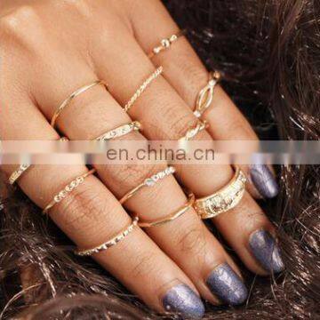 12x Joint Ring Set Retro Rhinestone Wrap Knotted Carved Rings Sets