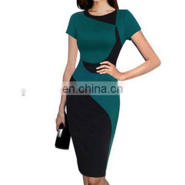 Newest short sleeves woman wholesale pencil dress with contrast color