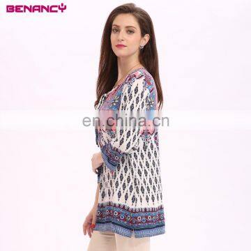 2017 Hot Selling In Stock Women Summer Boho Border Printed Tunic Tops photo-4