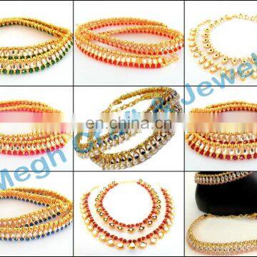 Indian Antique Designer Gold Payal Anklet-Wholesale Designer Kundan Anklets-fancy anklet - regular wear anklets