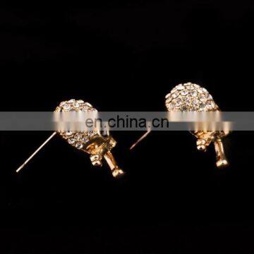 Outstanding Hip Hop Rock Punk Pierced Gold Plated Skull Earrings With Rhinestone photo-2