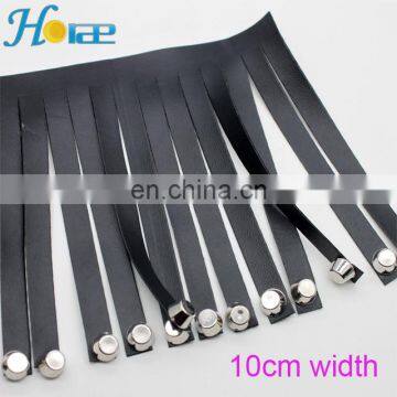 Fashion black color 10cm width tassel fringe trim PU leather fringe trim wholesale