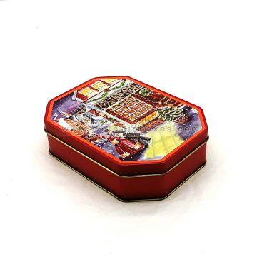 Christmas octagonal biscuit cookie metal gift tin box