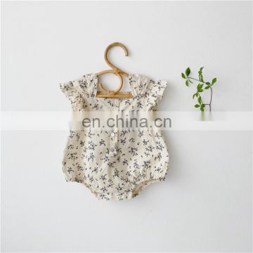 ins2020 summer Korean baby western style floral small square collar flying sleeves one-piece romper girl baby fart romper