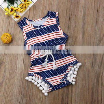 Newborn Baby Girl & Boy Summer Romper Clothes Infant Baby Girls Dot Striped Romper Tassel Romper Clothes JULY 4TH photo-3