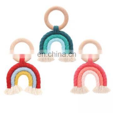 Ins Hot Sale Rainbow Teether Toy Wood Teething Ring For Baby photo-2