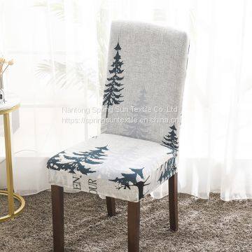 Green Printed Stretch Dining Room Chair Covers Soft Removable Dining Chair Slipcover photo-4