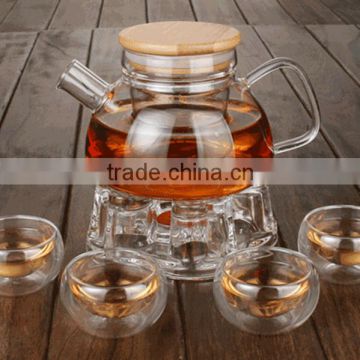 800ml Heat- Resistant Wooden Cover Glass Teapot with glass Infuser for the Gas Stove