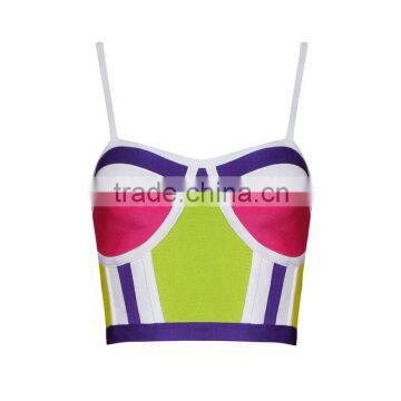 2015 Summer New Fashion Ladies rayon knitted stretch deep strap cute sey Bandage bustier Crop Tops