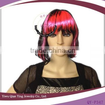 pink and balck halloween party bob cut style wigs with bangs